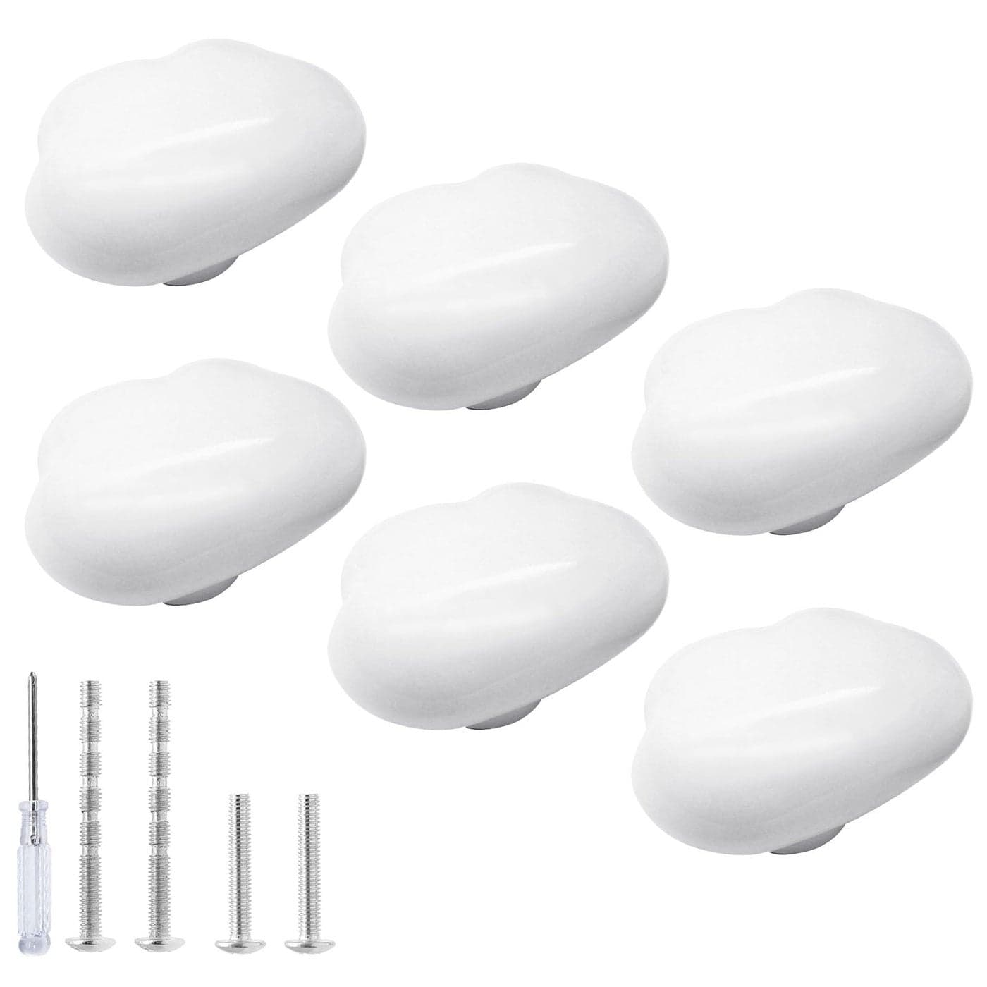 Qjaiune 6pcs Ceramic Cabinet Knobs White Drawer Knobs Cloud Shaped Dresser Knobs Cute Kitchen Cabinet Pull Handles for Kids Bedroom