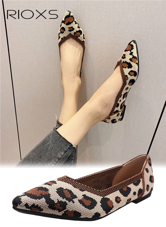 Women's Ballet Flats, Trendy Pointed Toe Flats, Comfy Dressy Shoes for Women, Soft Casual Ballet Shoes, Comfort Dress Flats for Female, Soild Color Slip-on Work Shoes, Ladies Flat Shoes for Business/ Dating/ Travel/ Daily Wear, Leopard Printed Mary Jane Flats