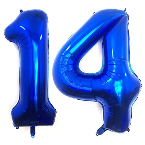 40 Inch Navy Blue 14 Number Balloons Giant Jumbo Huge 14 or 41 Foil Mylar Helium Number Digital Balloons Dark Blue Birthday Mylar Digital Balloons 14th Birthday Anniversary Events Party Decorations