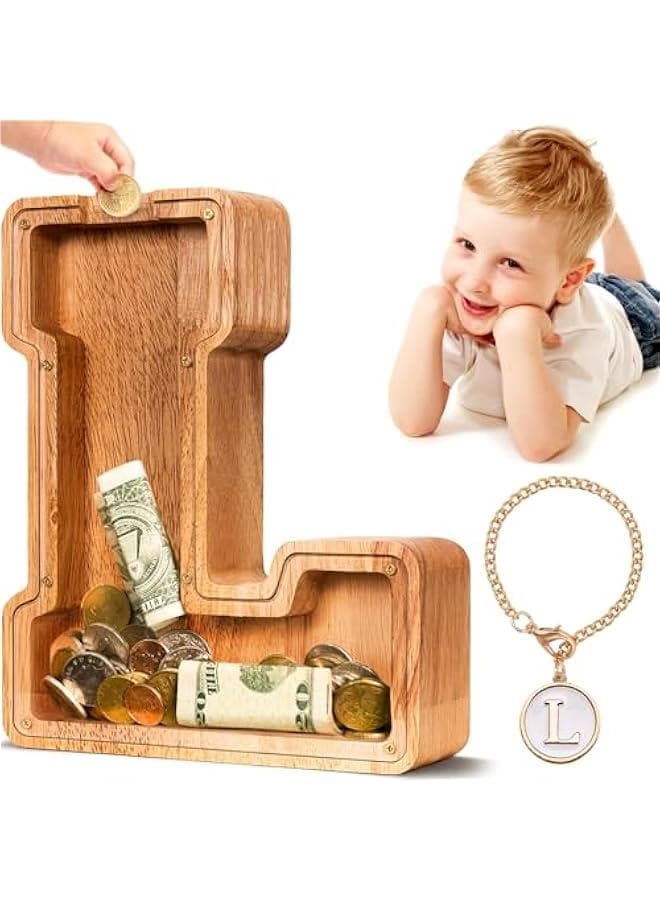 SummiDate Wooden Letter gy Bank| gy Bank for Boys Girls Toddler| Alphabet L Money Bank| Coin Bank Birthday Gift for Kids|Birthday Easter Gifts for Kids (L)