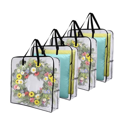 VENO 4 Pack Wreath Storage Bag, Summer, Christmas Decoration Garland Container, 30 Inch Clear Door Wreath Organizers, Moving Boxes, Packing Supplies for College (Square - 4 Pack)