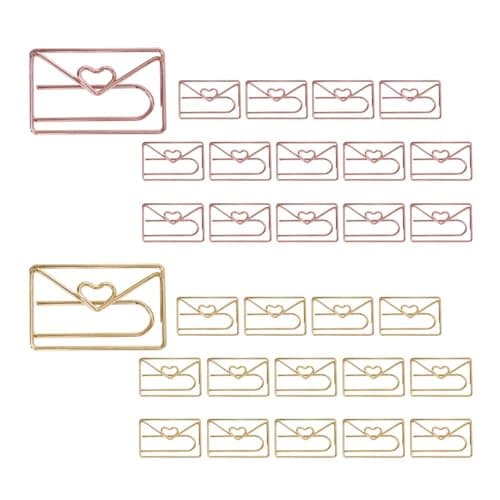 OWLFAVO 30pcs Envelope Shape Paper Clips with Clear Box, Rose Gold and Yellow Gold, Funny Cute Paperclips Bookmarks Planner Clips for Fun Office Supplies School Gifts Wedding Decoration