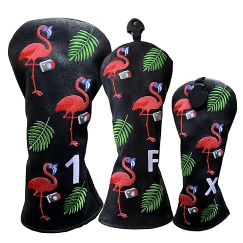 Flamingo Golf Club Headcover 3 Wood Head Cover Golf Premium(PU Leather Driver Fairway Wood Hybrid Head Cover Fits for All Brand (3pcs(1 3 H))