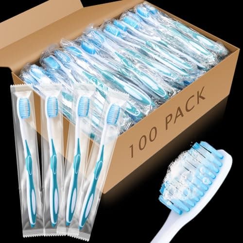 RimCereal 100 Pcs Prepasted Disposable Toothbrushes Individually Wrapped Pre Pasted Soft Bristle Tooth Brush Travel Toothbrush for Camping Guestroom Car Office School Hotel Homeless Gifts Blue