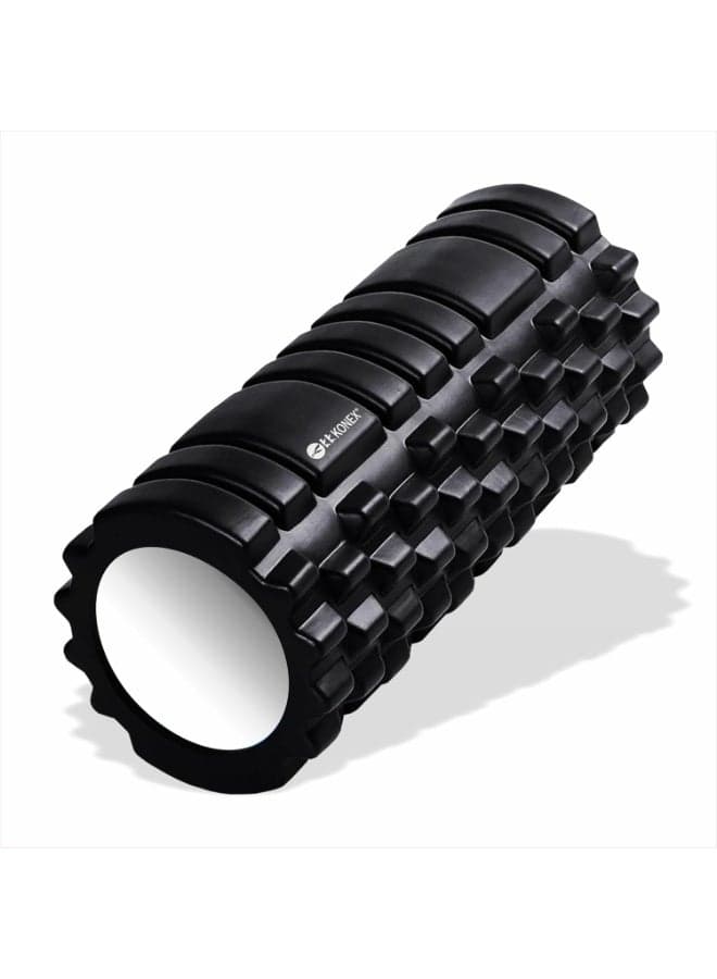 Foam Roller for Men & Women | Deep Tissue Massager for Pain Relief & Muscle Recovery | Ideal for Yoga, Gym, Stretching & Full Body Relaxation - 33 cm (Black)