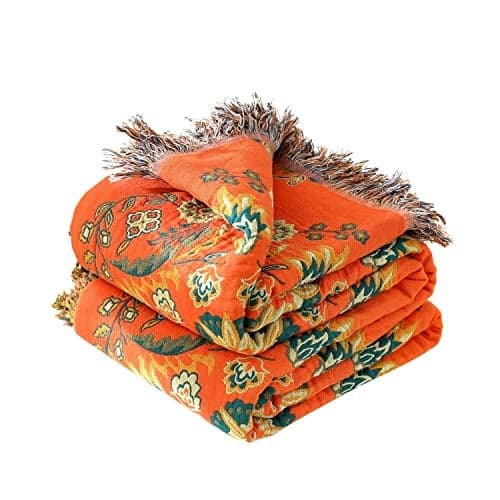 Boho Throw Blanket for Bed 100% Cotton Ultra Soft Rustic Quilt Floral Printed Farmhouse Decor Fall Bed Blankets,60"×80" All Season Rustic Large Throw for Sofa Couch Chair