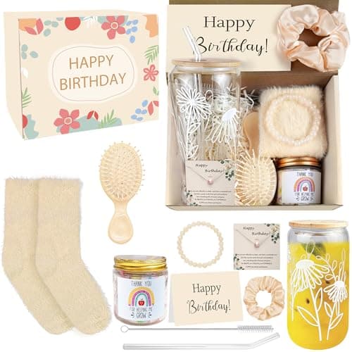 PPXMEEUDC Elegant Birthday Gifts for Women Premium Aesthetic Glass Cups Gift Set 10 PCS Birthday Gift Basket for Women Perfect Gifts for Sister Daughter Friends Granddaughter
