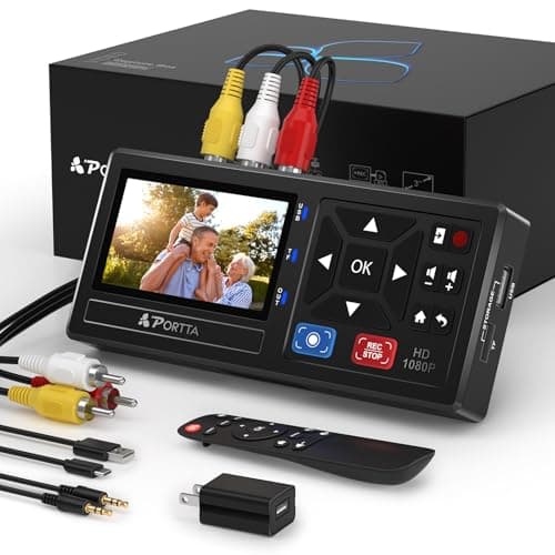 Portta VHS to Digital Converter, Video to Digital Recorder with Remote, Compatible with VHS, VCR, DVR, DVD, Hi8, Mini DV Players, Camcorder, Gaming Consoles (Tapes/DVD Player Not Included)