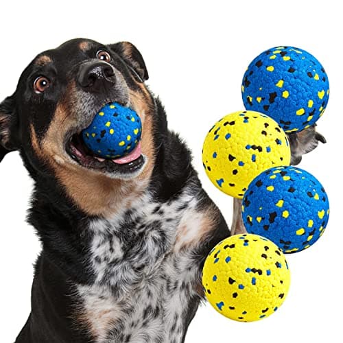 Kimee Dog Balls Tennis Ball Toys Dog Toys for Aggressive Chewers Durable Teething Chew Toys Water Toy Fetch Ball for Large Medium Small Dog and Puppies 4 Balls