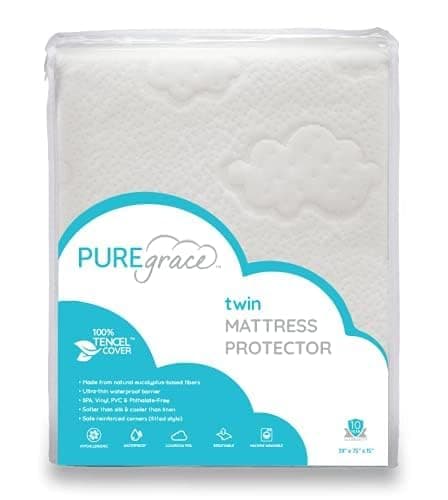 PUREgrace Tencel Mattress Protector (Twin) – Waterproof, Noiseless Cover for Potty Training, Breathable and Soft with Deep-Pocketed Corners for Secure Fit