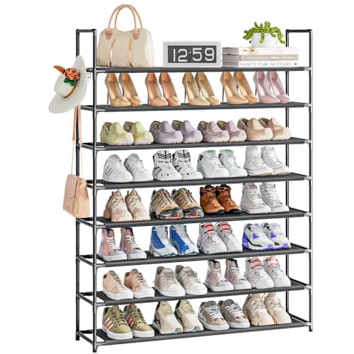 OYREL 8 Tier Shoe Organizer 333in Wide x 112in Deep x 557in Tall Black Metal and Plastic Shoe Rack Holds up to 3240 Pairs of Shoes