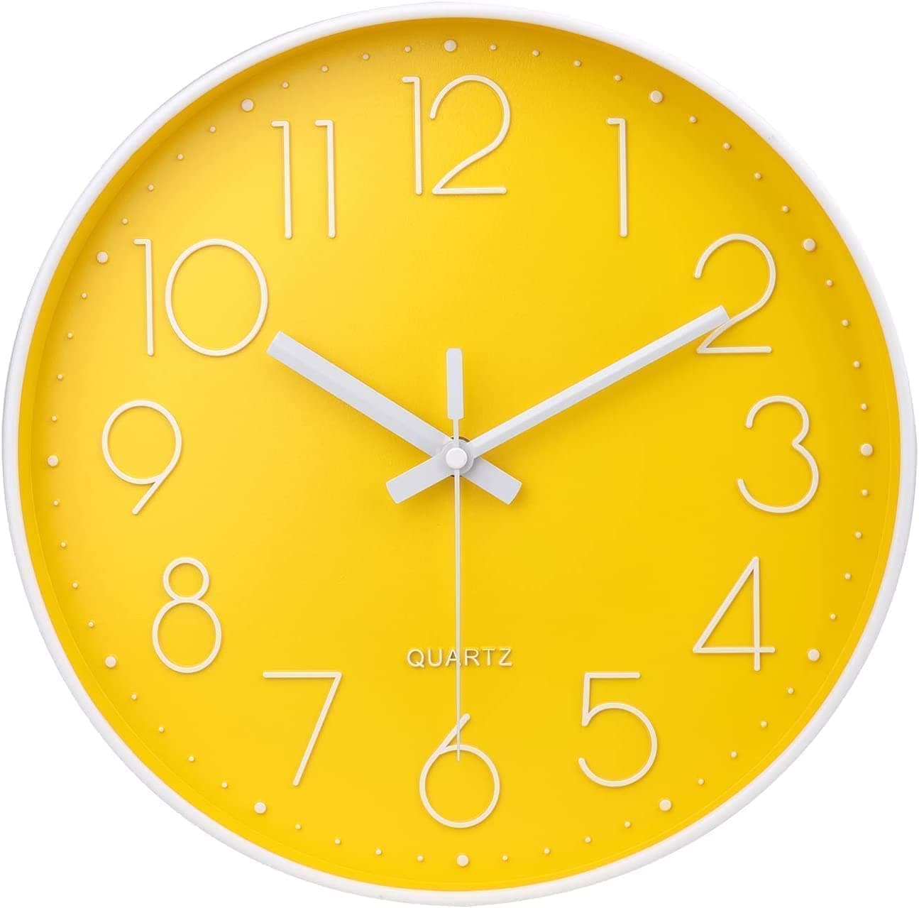 TEKCOOL Plastic Analog Wall Clock 12" Silent Quartz Decorative Latest Wall Clock Non-Ticking Classic Clock Battery Operated Round Easy to Read for Room/Home/Kitchen/Bedroom/Office/School- (Yellow)