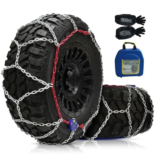 DEDC Snow Chains for Pickup Trucks & SUVs, Auto Tire Chains, Manganese Steel Alloy, 4.5mm, 15in, Set of 2 (KS1619)