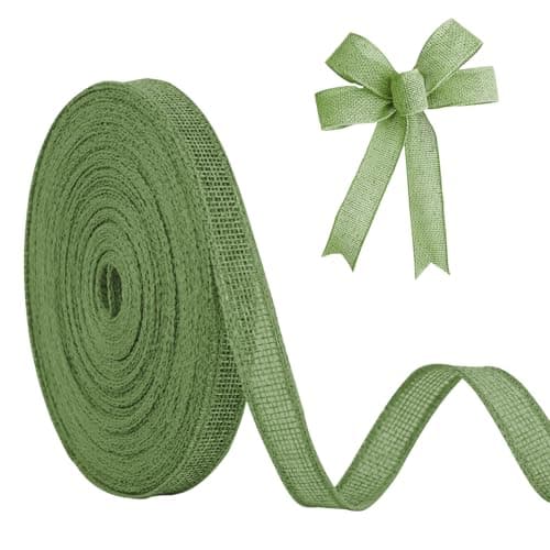 JaoZuyard Sage Green Burlap Ribbon 12 inch X 20 Yard Natural Linen Woven Ribbon DIY Handmade Wired Edging Production Wreath Holiday Decoration Gift Ribbons for Gift Wrapping Jute Linen Ribbons