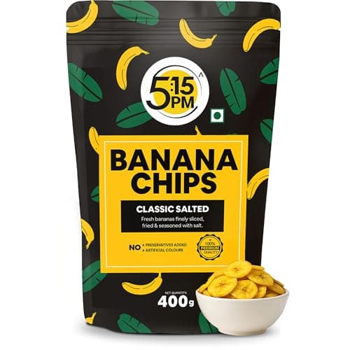 5:15PM Kerala Banana Chips 400gm Packet - Crispy Yellow Baked Banana chips Wafers | Classic Salted Flavour