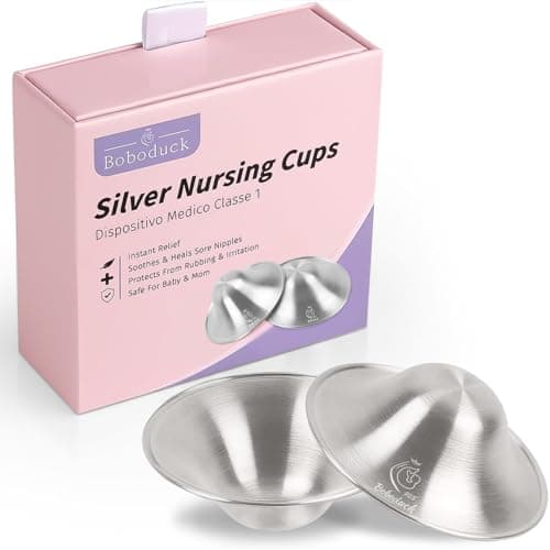 Boboduck The Original Silver Nursing Cups - Nipple Shields for Nursing Newborn, Newborn Breastfeeding Essentials Must Haves for Soothe and Protect Your Nursing Nipples - 925 Silver (X-L Size)