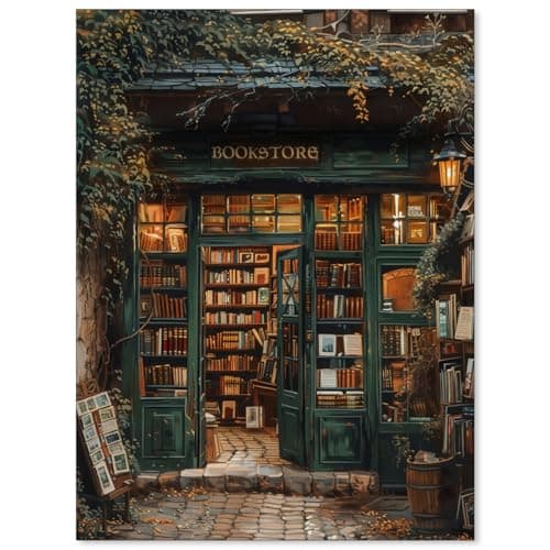 Haitunone Dark Academia Bookish Poster Moody Bookstore Canvas Wall Art Vintage Antique Reading Paintings Living Room Library Wall Decor 12x16 inch Unframed