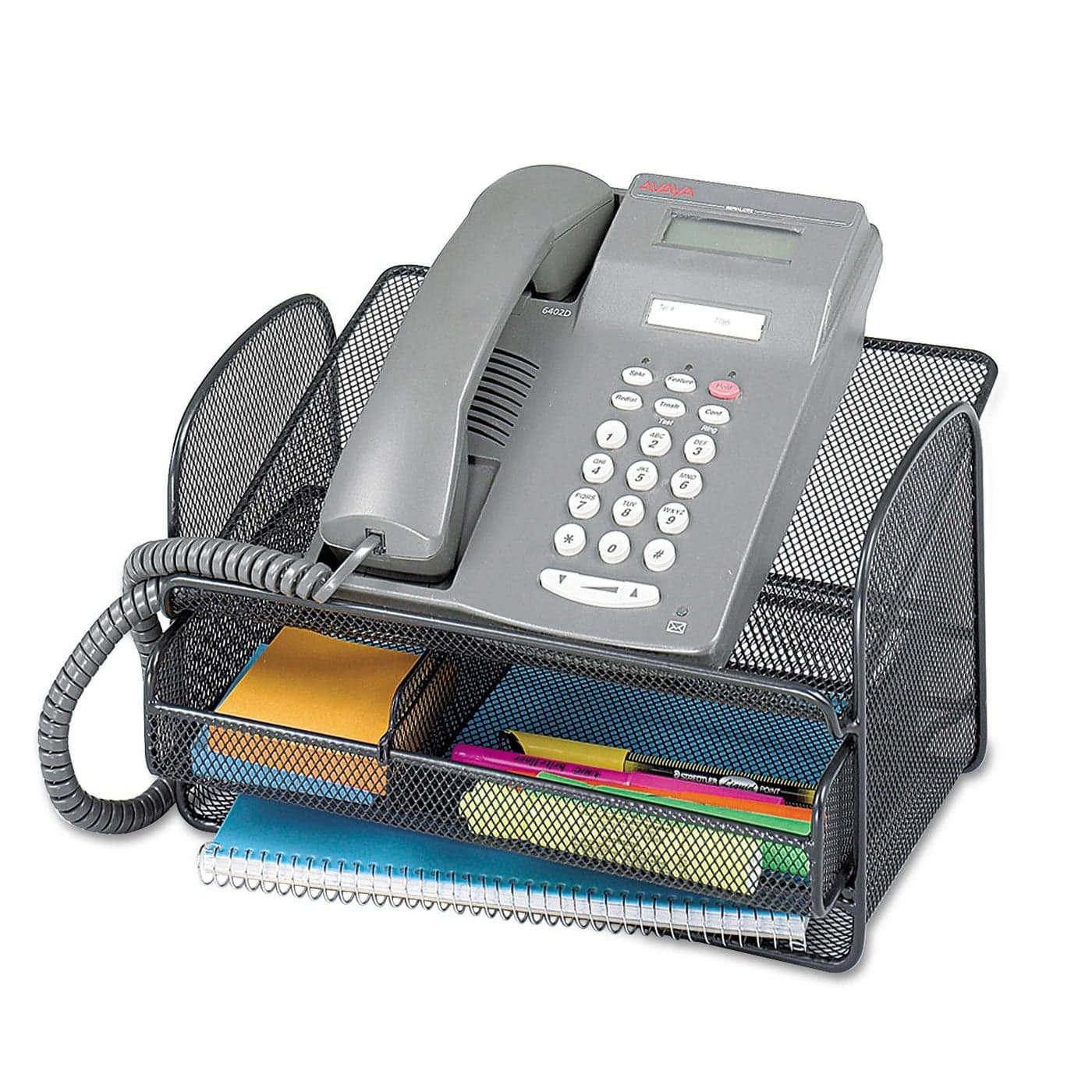 Safco Onyx Phone and Utility Tray with Drawer Desktop Organizer Durable Steel Mesh Construction Black