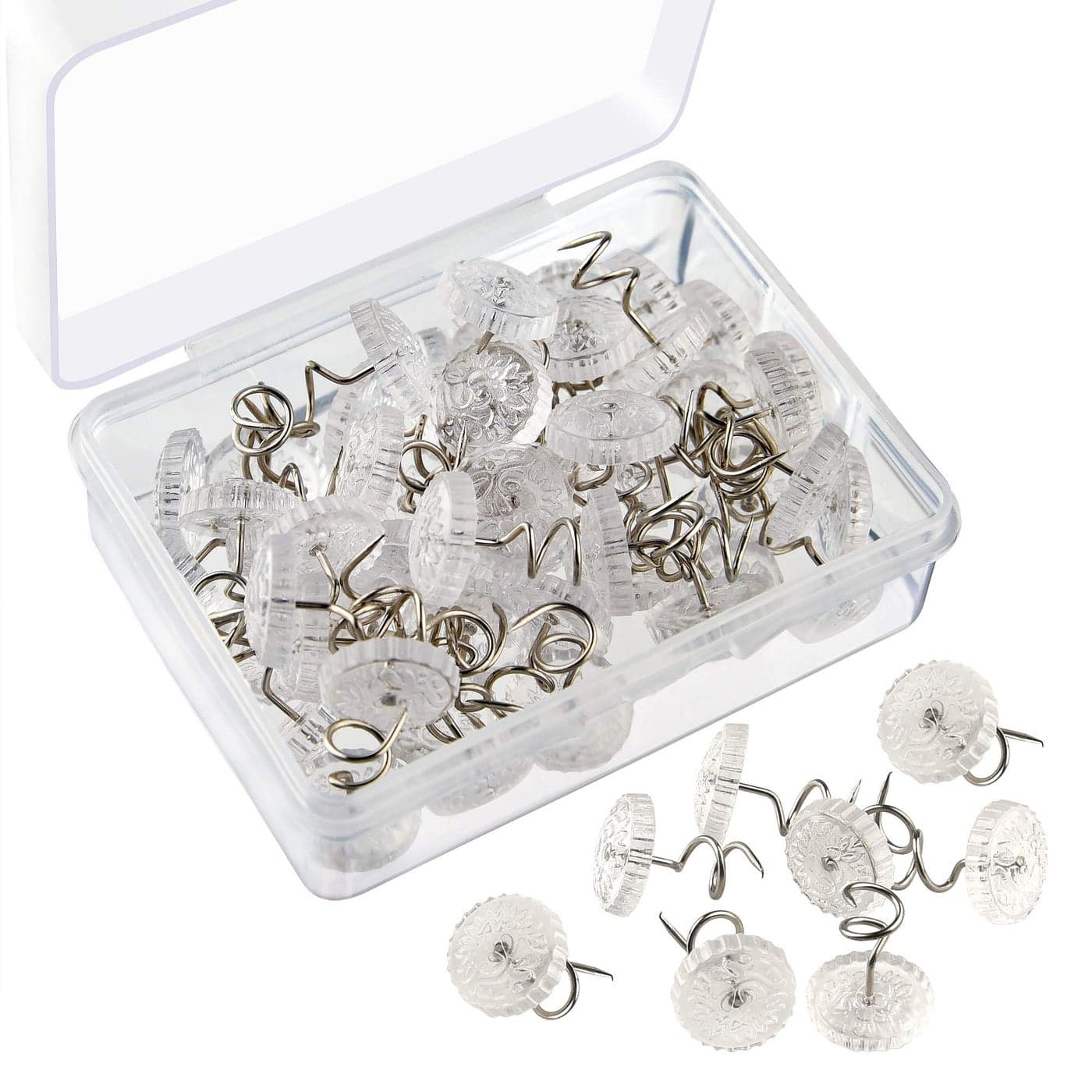 KUUQA Upholstery Twist Pins Clear Heads Bed Skirt Pin for Hold Slipcovers and Bedskirts Decoration 50 Pcs
