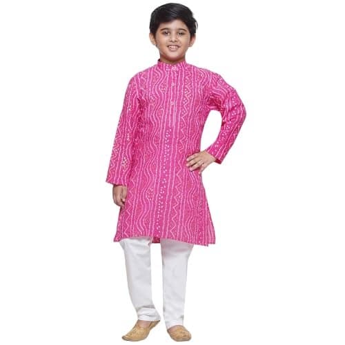 AJ DEZINES Kids Ethnic Wear Cotton Bandhani Pink Kurta Pyjama Set for Boys (1247-PINK-1)