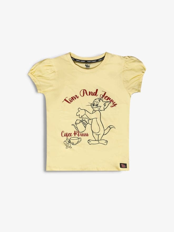 Tom and Jerry Kids Yellow Cotton Tom and Jerry Graphic T-Shirt