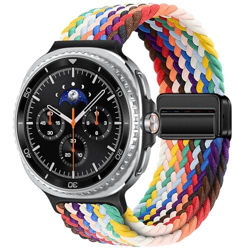 XMUXI Compatible with Samsung Galaxy Watch 8 Strap 44mm 40mm Magnetic Nylon Replacement Bands for Galaxy Watch 8 Classic 46mm Straps Braided Sport Loop (No Watch) (Rainbow)
