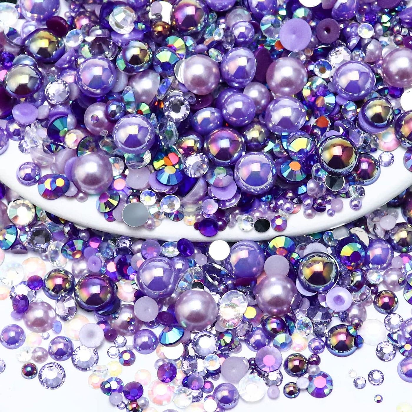 Towenm 60g Mixed Pearls and Rhinestones Flatback Rhinestones and Pearls for Crafts Tumblers Shoes Nails Face Art 2mm10mm Mixed Sizes Purples