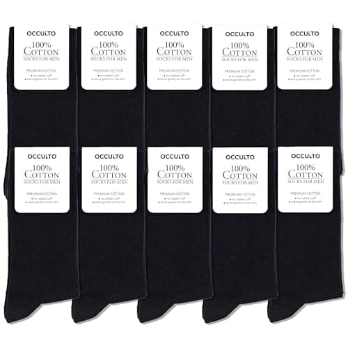 Occulto Men 100% Cotton Dress Socks Pack of 10 (model: Ingo) 10 Pairs | Black 10-12
