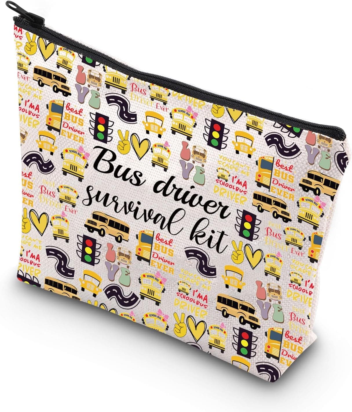 WCGXKO School Bus Driver Gift End Of Term School Bus Driver Gift School Bus Driver Survival Kit Cosmetics Bag (Bus Driver ever), Beige