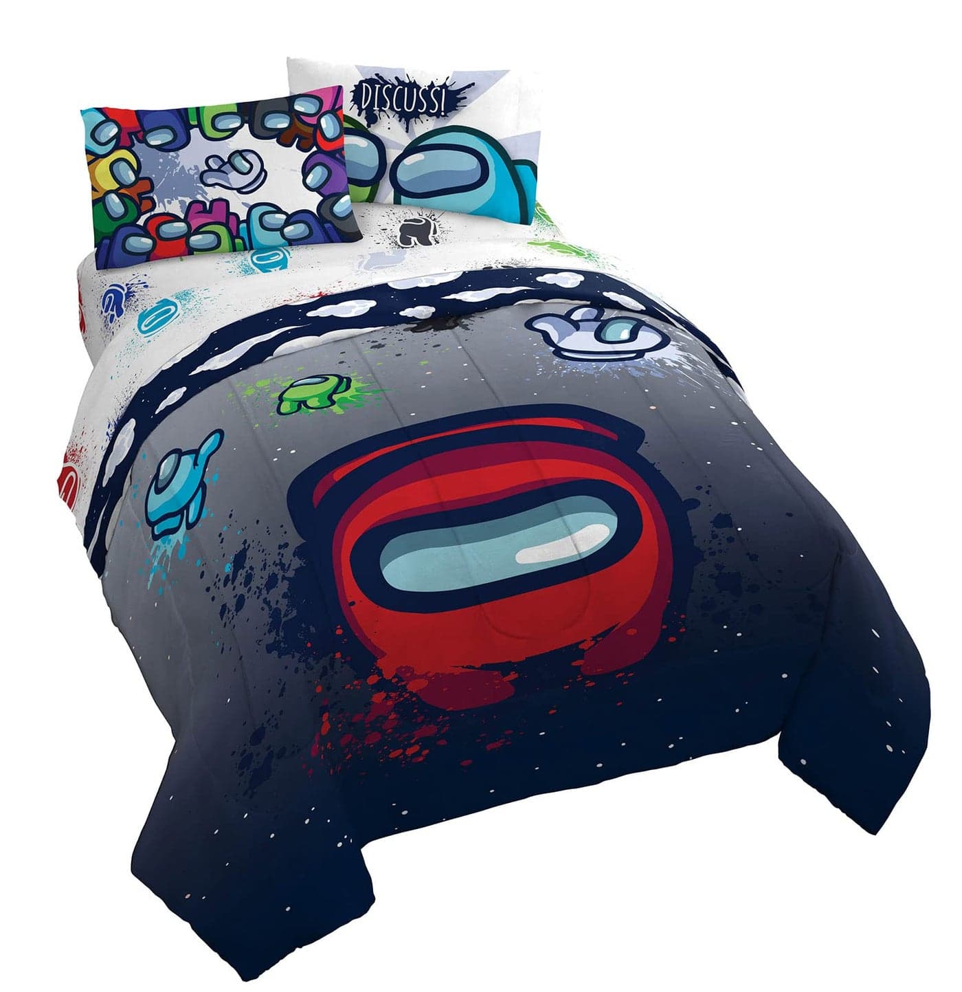 Jay Franco Among Us Space Splatter 5 Piece Queen Size Bed SetComforter Sheet SetSoft Fade Resistant Microfiber Official Among Us Product