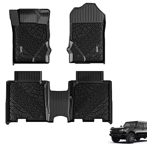 3W Floor Mats Fit for 20212024 Ford Bronco 4Door All Weather TPE Custom Fit Bronco Floor Liners Car Accessories Not Fit Sport Vinyl Floor