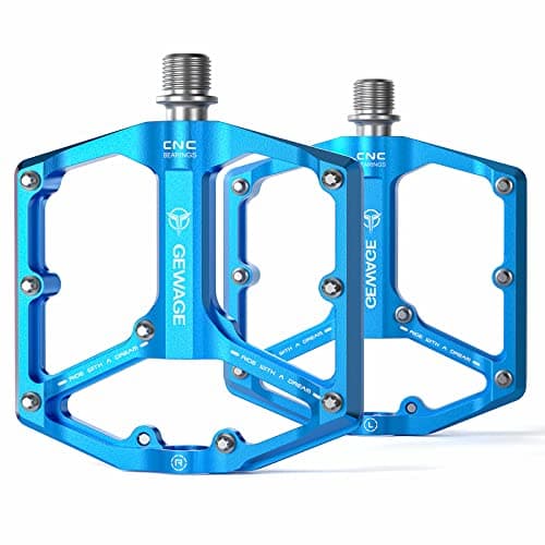 Road/Mountain Bike Pedals - 3 Bearings Bicycle Pedals - 9/16” CNC Machined Flat Pedals with Removable Anti-Skid Nails (Blue)