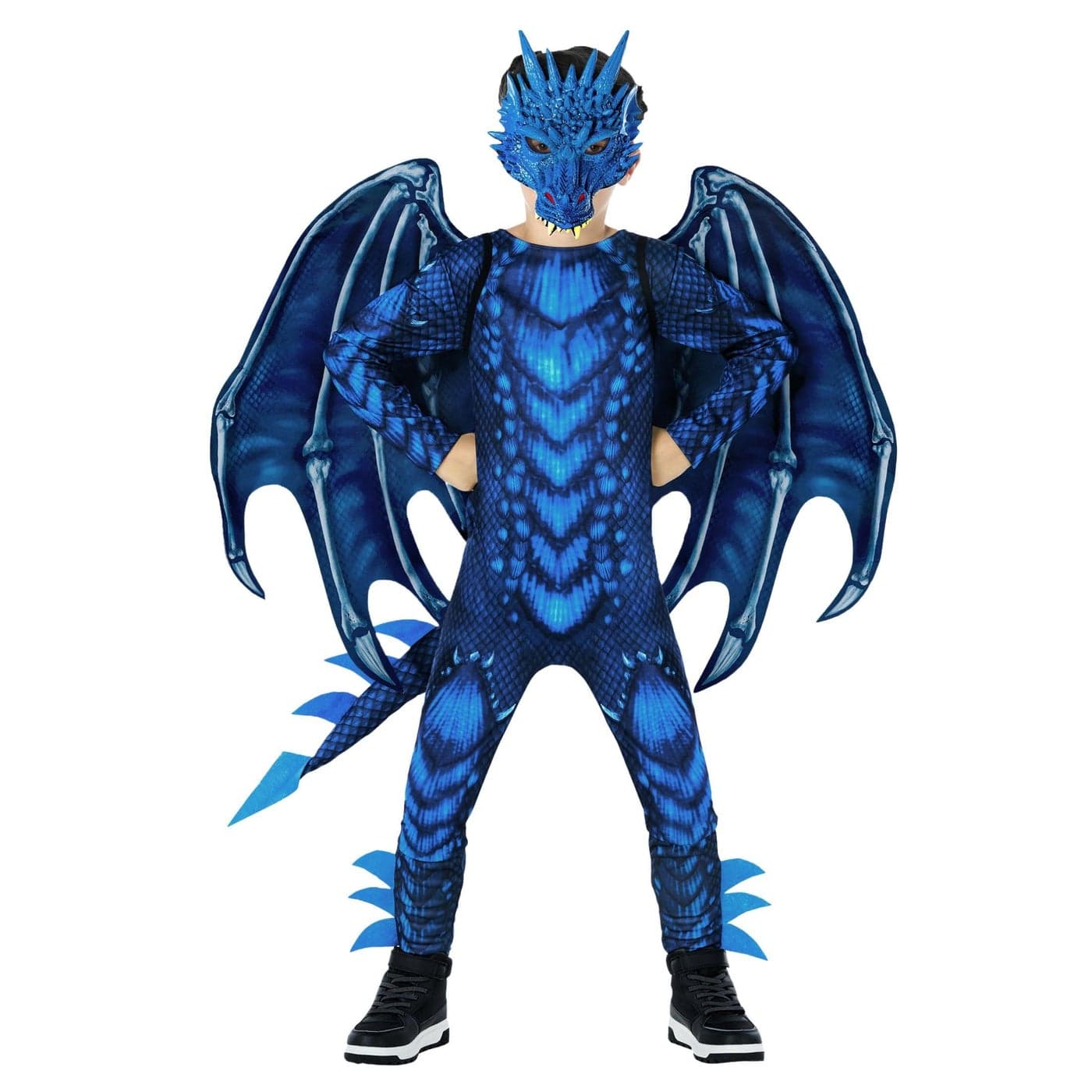 Morph Blue Dragon Costume for Kids Dragon Wing Costume for Boys Halloween DressUp Fun Dragony Outfit Medium