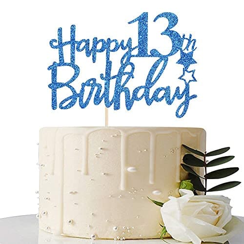 Festiko®Royal Blue Glitter Happy 13th Birthday Cake Topper - 13 Cake Topper - 13th Birthday Party Supplies - 13th Birthday Party Decorations