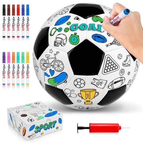 OKWUYiK Size 4 Color Your Own Soccer Ball Black DIY Custom Craft Kit with Pump 12 Markers Personalized Youth Toddler Training Paint Your Own Toy Creative Gift for Kids Black Soccer Ball 4