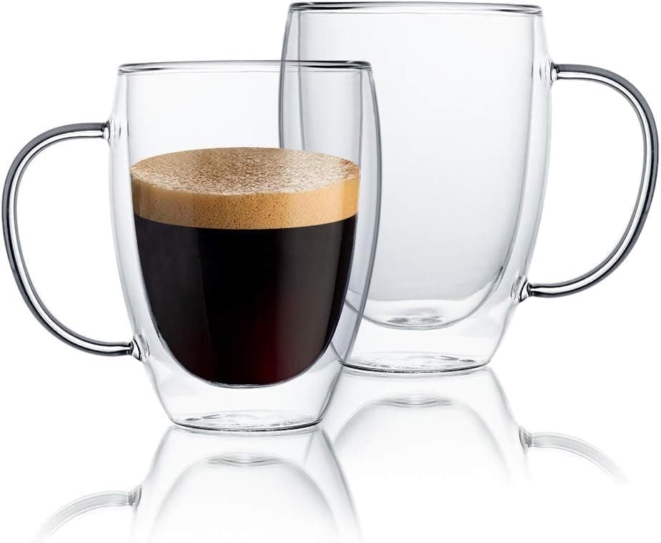 HAKKU Double Wall Insulated Glass Coffee Mugs with Handle Set of 6 | 350ml | Everyday Drinking Tea Cups Perfect for Latte, Espresso, Cappuccinos, Tea Bag, Hot & Cold Beverage (6, 350Ml)