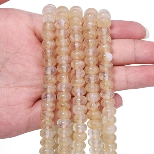 Songxi 5x8mm Natural Gold Rutilated Quartz Stone Rondelle Beads 75PCS Spacer Round Loose Abacus Beads for Jewelry Making Gemstone for Bracelet Necklace Earrings Arts and Crafts