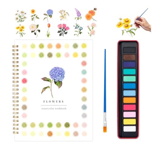 Kivzex Watercolor Workbook for Adults Beginner Friendly Watercolor Painting Kit Flowers Water Coloring Book NatureThemed Practice Art Gift Water Color Paint Book with Palette and Brush