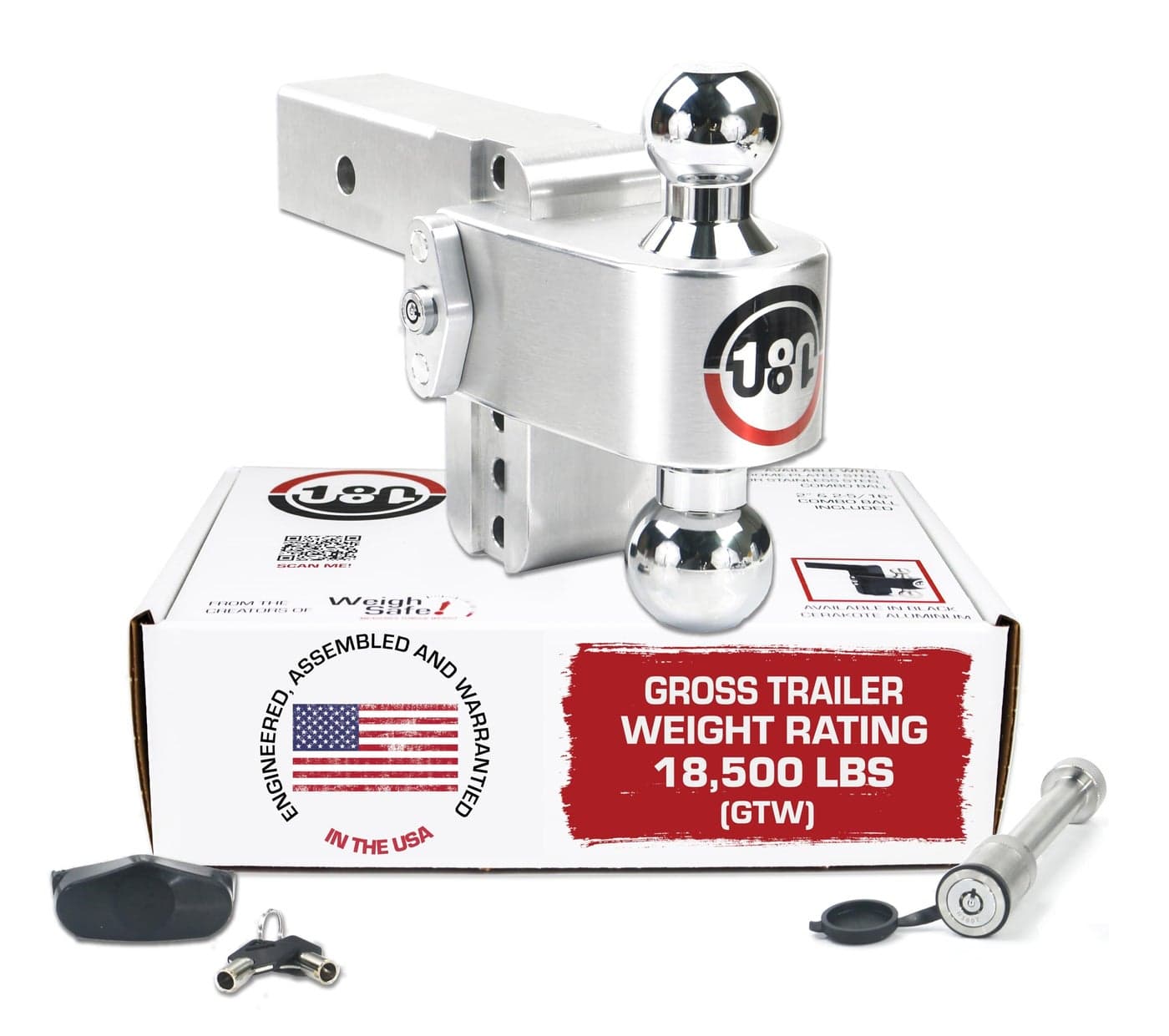 Weigh Safe Adjustable Trailer Hitch Ball Mount, 4" Adjustable Drop Hitch for 2.5" Receiver w/ 2 pc Keyed Alike Lock Set, Heavy Duty Aluminum Trailer Tow Hitch w/Chrome Plated Tow Balls, 18,500 GTW