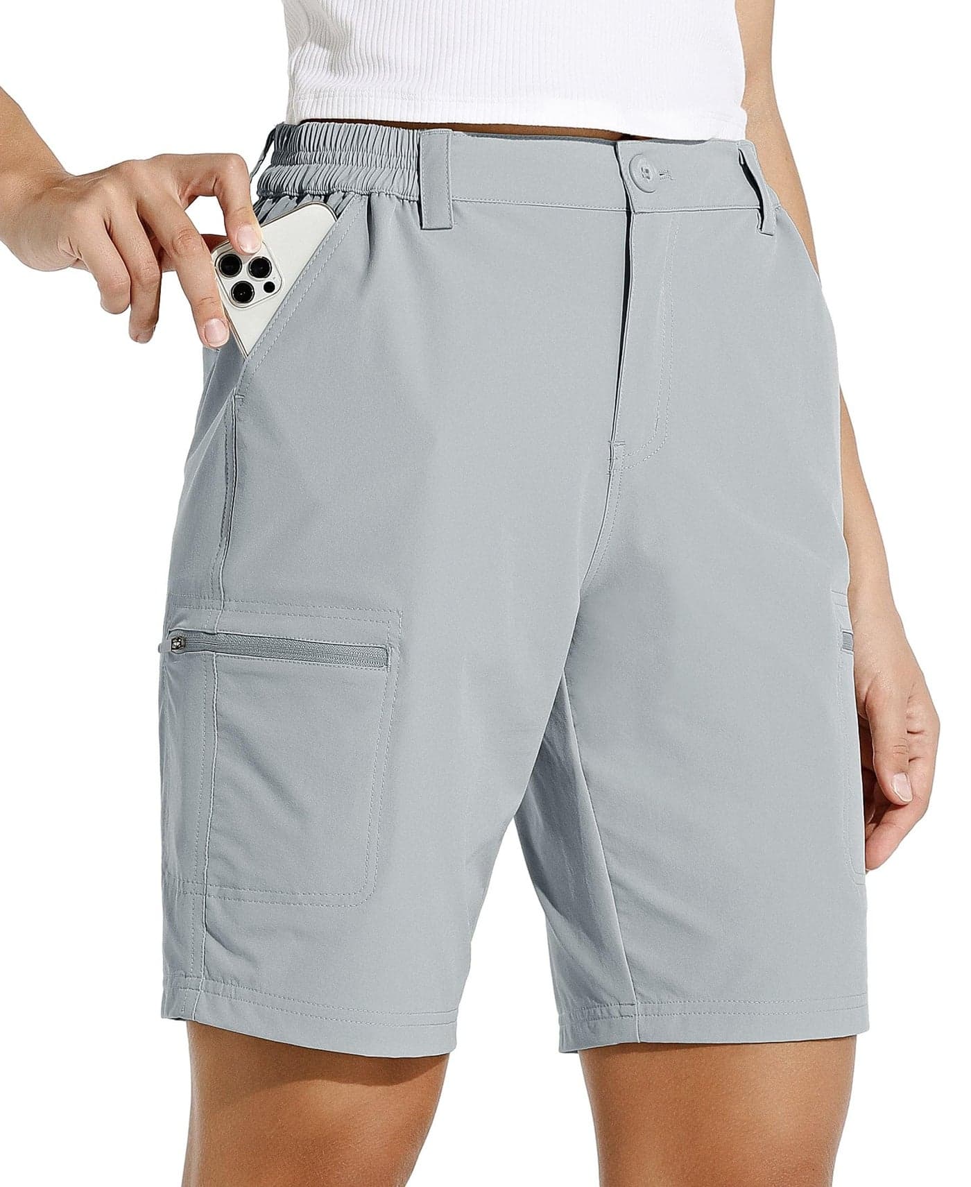 Willit Women's 10" Hiking Cargo Shorts Stretch Golf Active Long Quick Dry Outdoor Summer Shorts Gray M