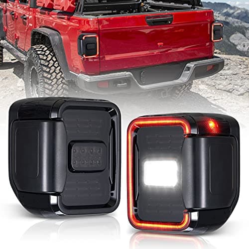 BUNKER INDUST LED Tail Lights Fit for Jeep Gladiator JT 2020 2021, Smoked Tail Lamp Brake Light Turn Signal Light Reverse Rear Back Light Assembly(Black Housing Smoke Lens), 1 Pair