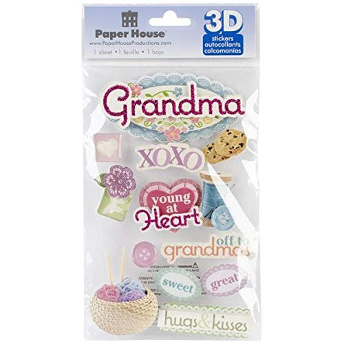 Paper House Productions STDM0194E 3D Cardstock Stickers Grandma 3Pack