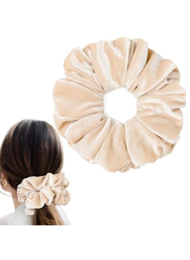 CEELGON Beige Big Velvet Scrunchie 65 Inches Jumbo Scrunchies Hair Ties Oversized Ponytail Holder for Thick Curly Hair Extra Large Hair Accessories for Women Beige
