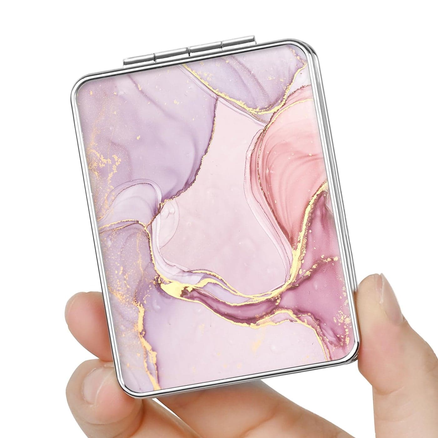 dcdcee Pocket Mirror Small Travel Mirror with Magnification Portable DoubleSided Magnifying Cosmetic Mirror for Daily Pink Marble