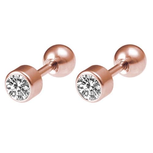 Peora Rose Gold Plated 316L Stainless Steel Cubic Zirconia Studded Stud Earrings Jewellery Gift for Men & Boys (1 Pair)