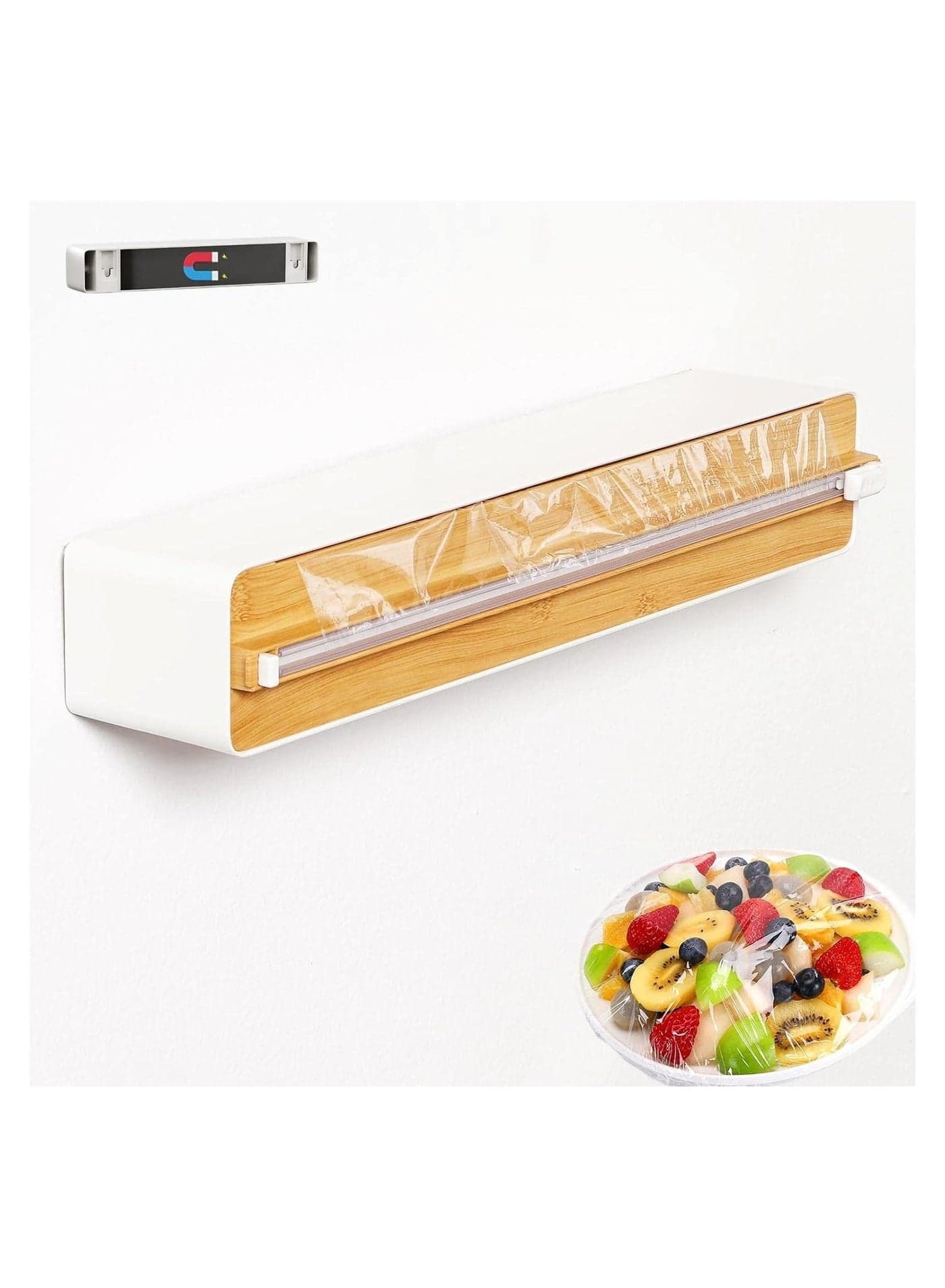 Magnetic Cling Film Cutter, Wall-mounted Cling Film Dispenser, Upgrade Refillable Clingfilm u0026 Aluminum Tin Foil Dispenser and Cutter, Plastic Wrap Organizer for Kitchen Drawer, Fits 12 Roll, White