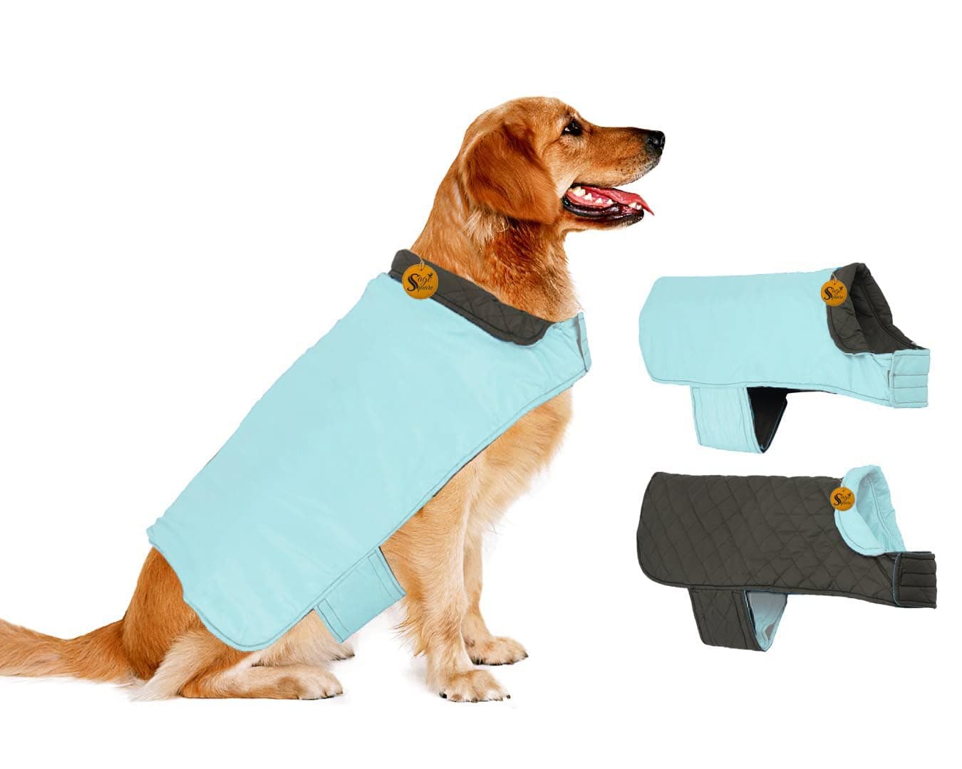 Sage Square Winter Coat, Reversible Warm Dog Jacket, Waterproof & Windproof Cold Weather Coat, Stylish & Cozy (Sky Blue) (Small-Medium - 14 Inches)