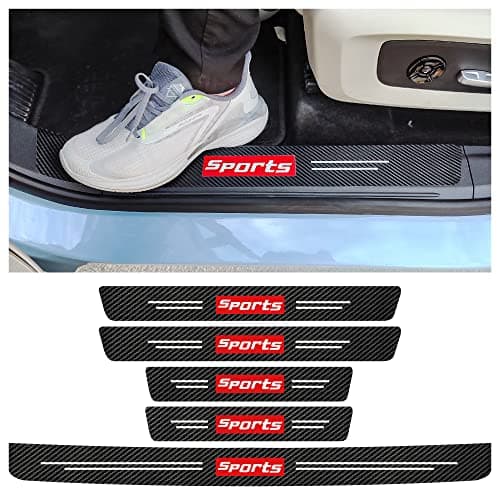 5PCS Car Door Sill Protector,Carbon Fiber Sport Threshold/Rear Bumper Guard Anti-Scratch Sticker Door Edge Protection Decorate,Interior Accessories Self-Adhesive Anti-Scratch Waterpoor(Red sport-5Pcs