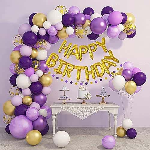 LAZYBEEE 65pcs Purple Balloons Garland Arch Kit, Purple Birthday Decorations for Women Purple and Gold Confetti Latex Balloons Happy Birthday Foil birthday Banner| Birthday Party Supplies