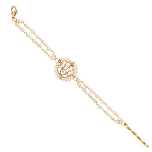 I Jewels 18K Alloy, Gold Plated with Pearl Ethnic Wedding Bracelet for Women (White)